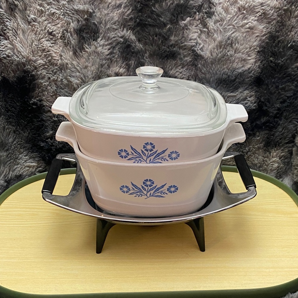 Vintage  Corningware dishes with warming serving tray Set